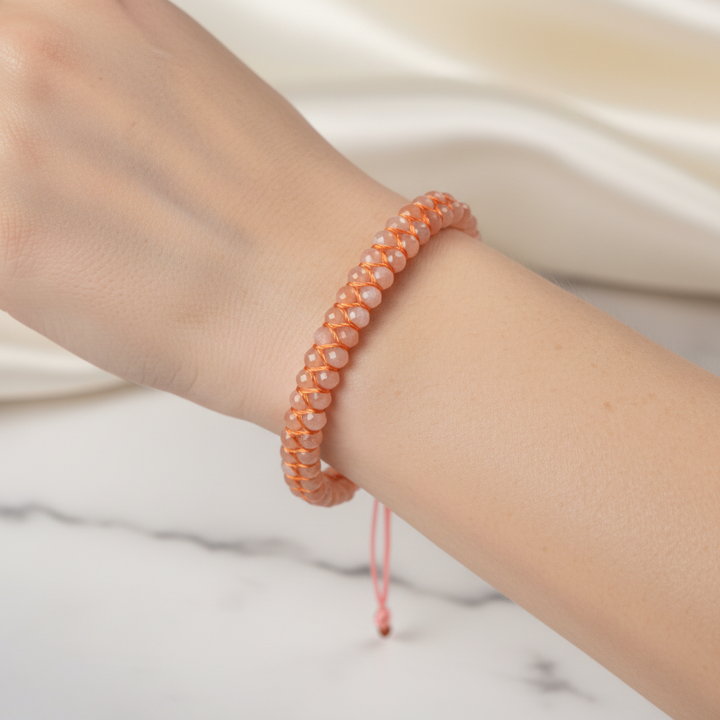 Güneş Taşı 3-4 mm Çift Sıra Doğal Taş Bileklik – Unisex El İşçiliği