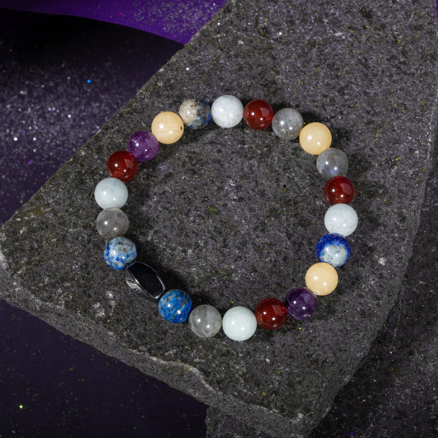 Yay Burcu Bileklik Akuamarin, Ametist, Kalsit, Kırmızı Akik, Labradorit, Lapis Lazuli