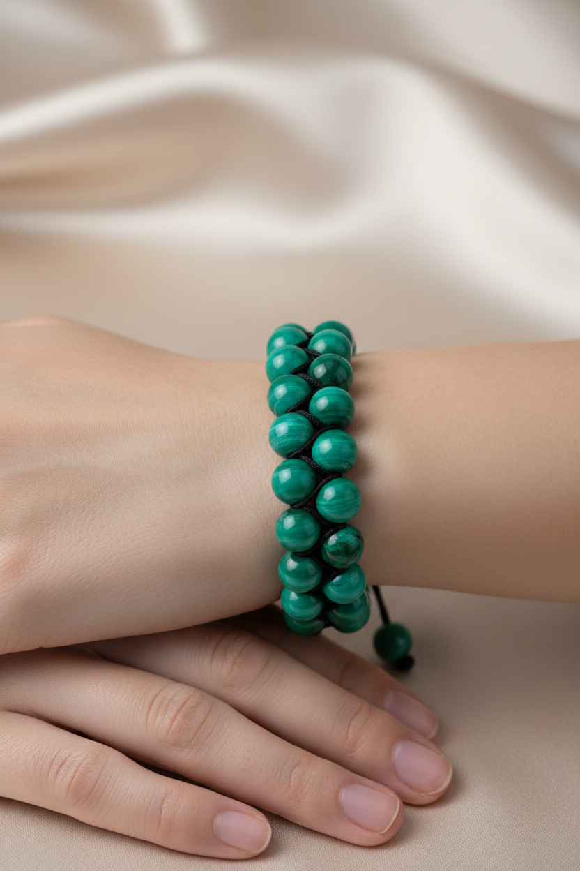 Malakit 8mm Çift Sıra Makrome Doğal Taş Bileklik