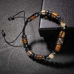 Kaplan Gözü-Sitrin-Hematit Doğal Taş Erkek Zirkon Bileklik