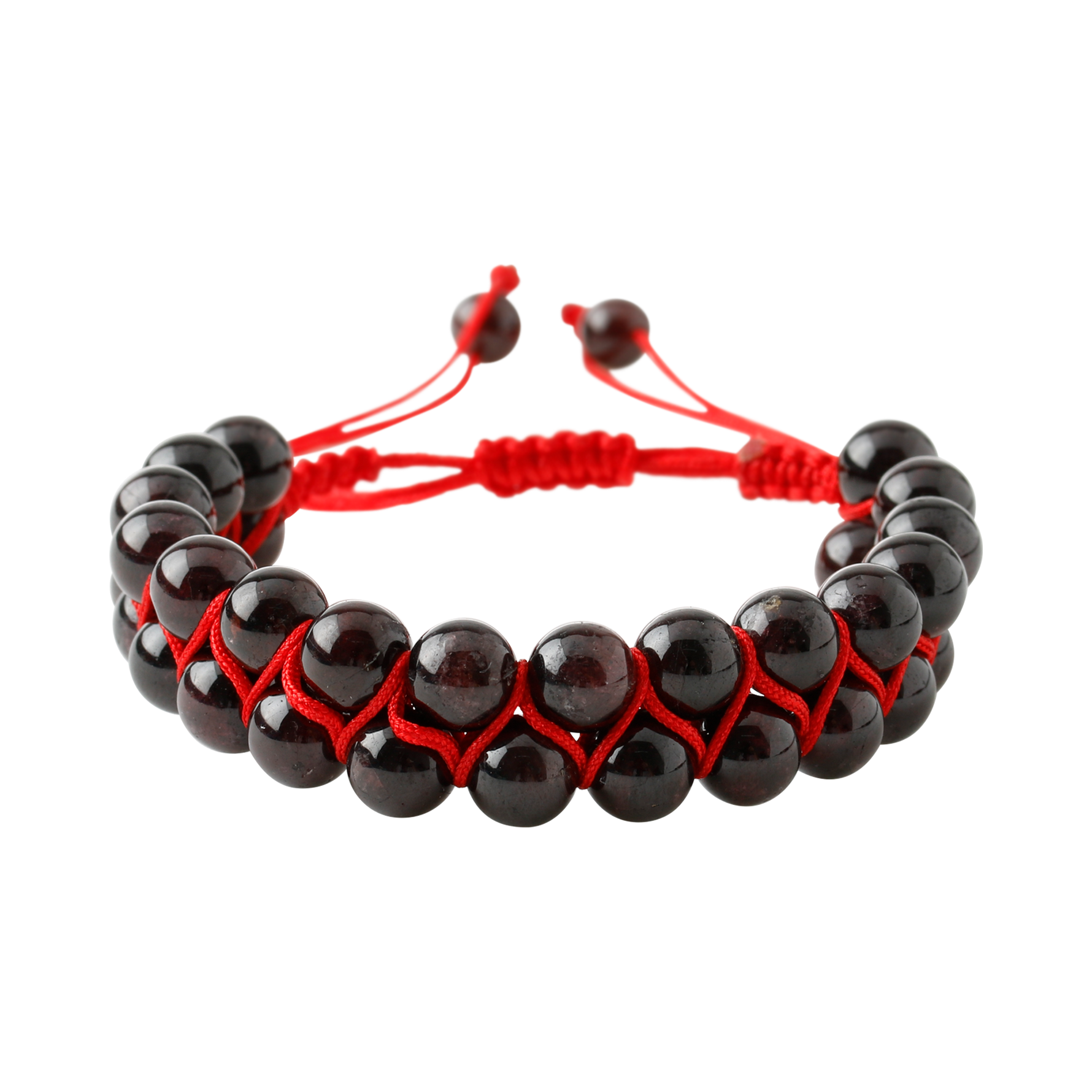 Bordo Granat Lal 8mm Çift Sıra Makrome Doğal Taş Bileklik