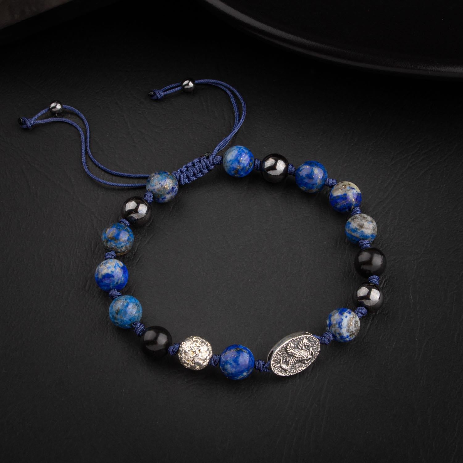 Lapis Lazuli Doğal Taş Tasarım Gümüş Bileklik- 20-21cm