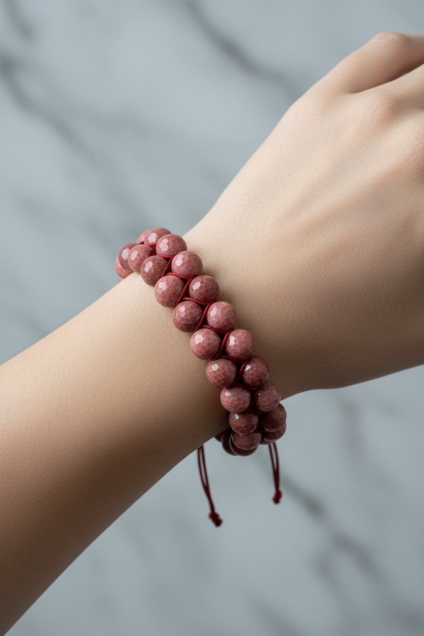 Pembe Jasper 8mm Çift Sıra Makrome Doğal Taş Bileklik