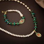 Mozaik Turkuaz Firuza Taşlı-İnci Doğal Taş Gümüş Kolye Bileklik Seti