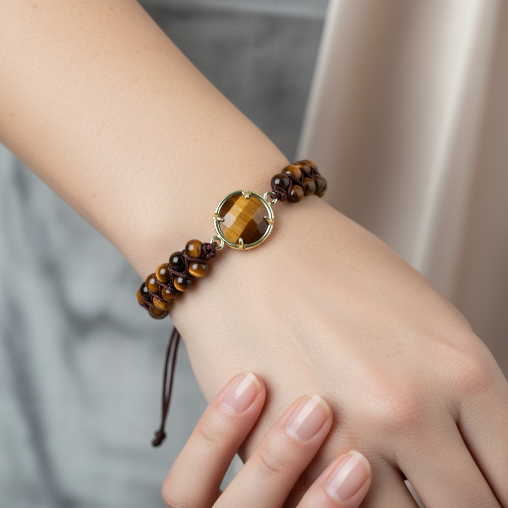 Kaplan Gözü Doğal Taş Makrome Bileklik – Özel Tasarım