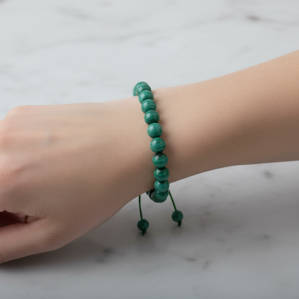 Malakit 8 mm Merdiven Kapama Doğal Taş Bileklik – El İşçiliği