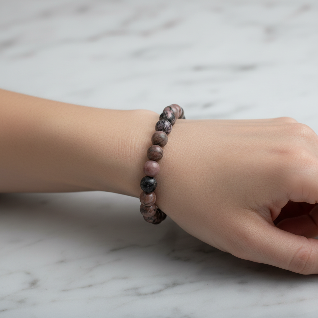 Rodonit 8 mm Merdiven Kapama Doğal Taş Bileklik – El İşçiliği