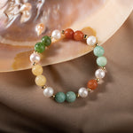 İnci-Turuncu Aventurin-Amazonit-Yeşim-Kalsit Doğal Taş Gümüş Bileklik