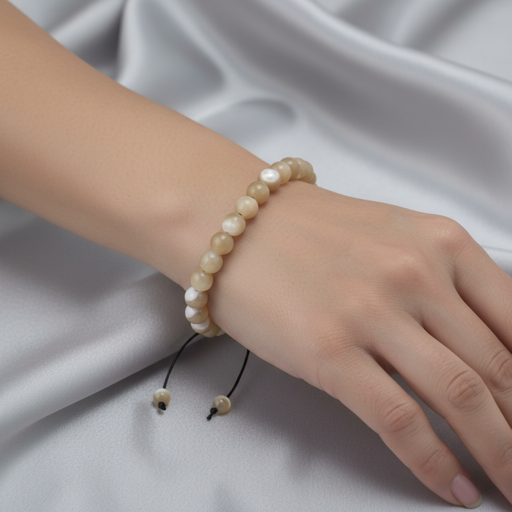 Sedef 8 mm Merdiven Kapama Doğal Taş Bileklik – El İşçiliği