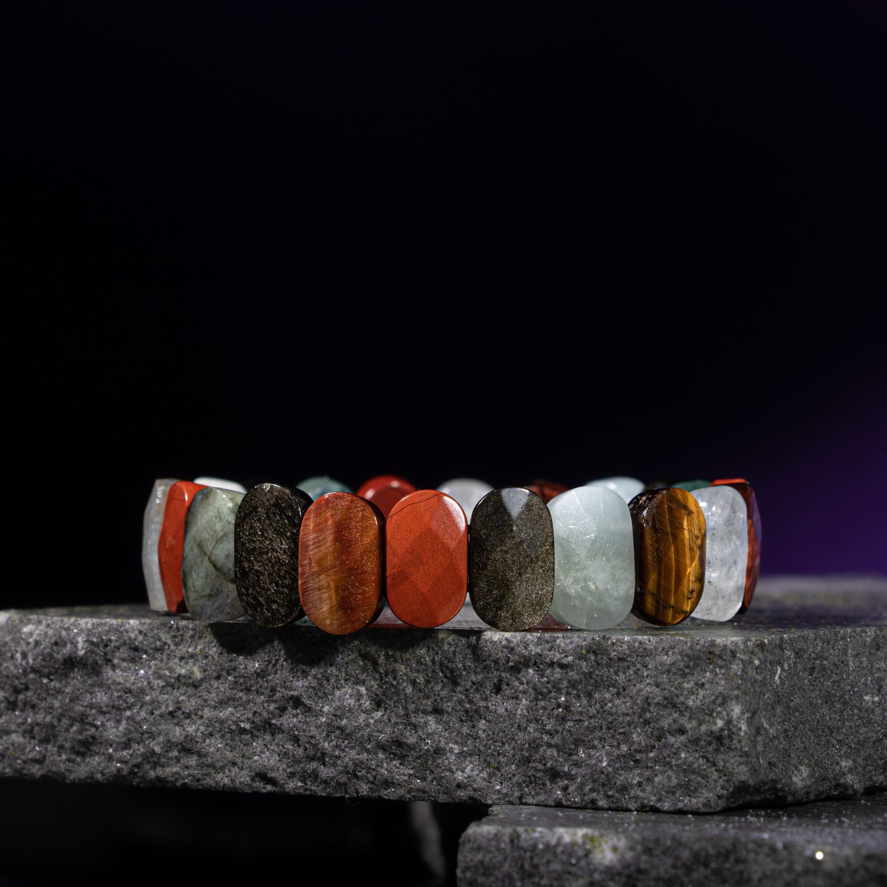 Kova Burcu Bileklik Akuamarin, Bordo Granat Lal, Jasper, Kaplan Gözü, Labradorit, Obsidyen, Selenit, Yeşil Florit