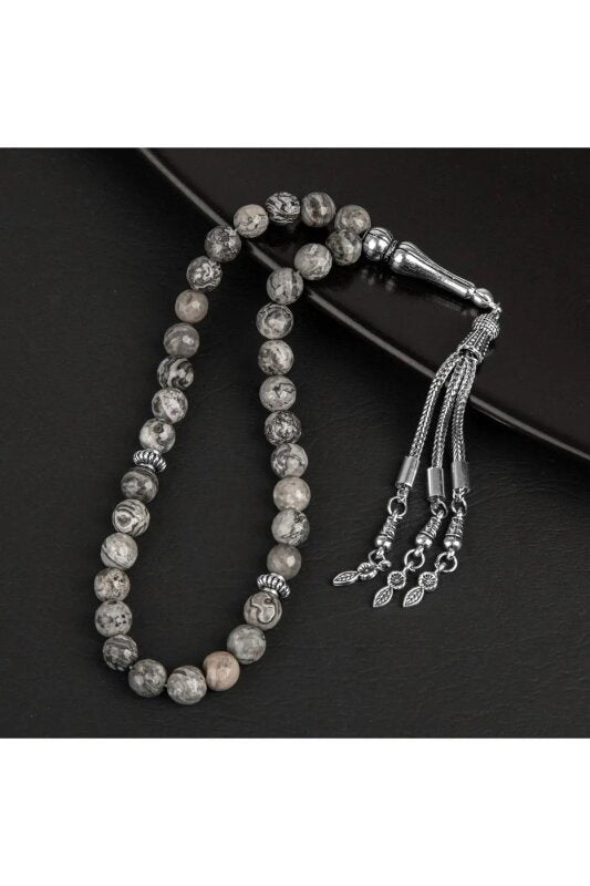 Gri Jasper Doğal Taş Tesbih 33lük - 8mm