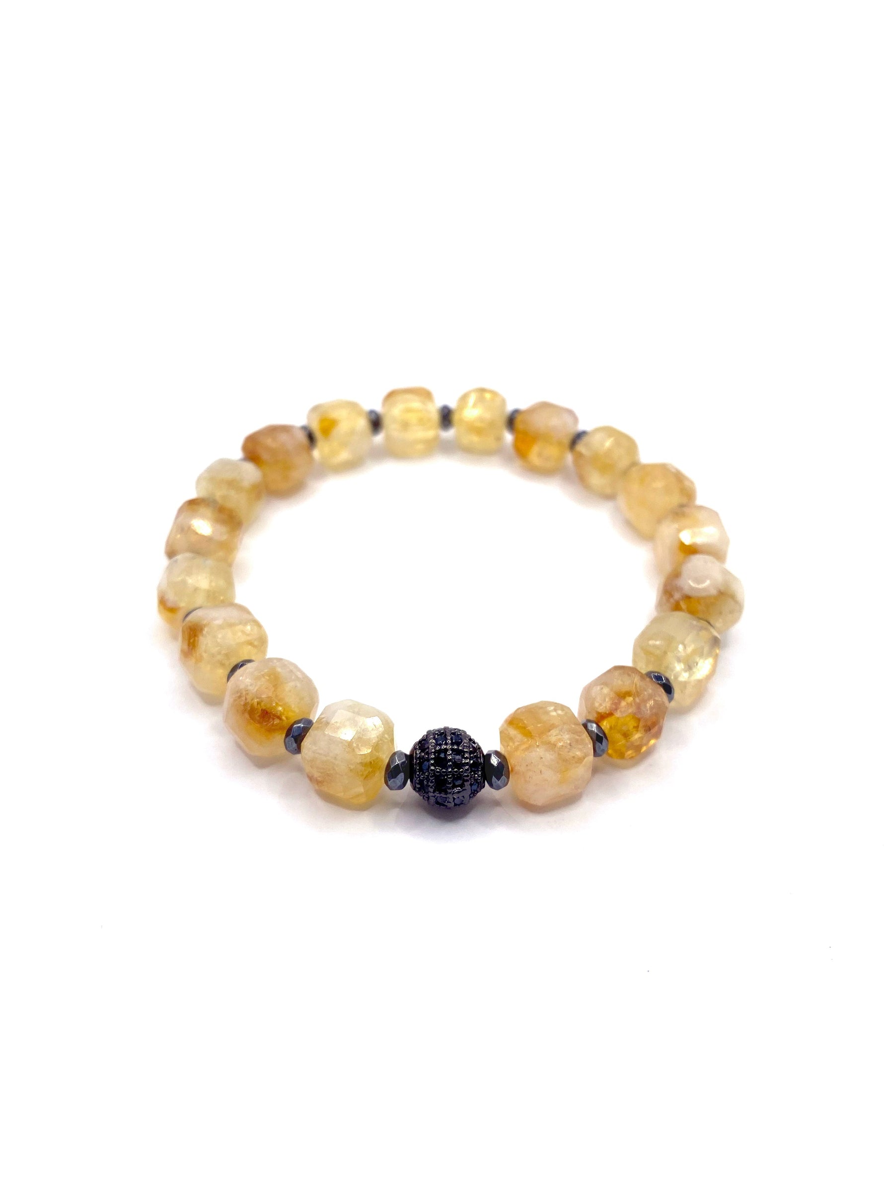 Hakiki Doğal Sertifikalı Özel Kesim Sitrin - Hematit Doğal Taş Bileklik 10mm Zirkon Aparatlı