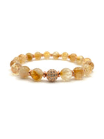 Hakiki Orijinal Sertifikalı Sitrin - Hematit Doğal Taş Bileklik Zirkon Aparatlı 8 mm