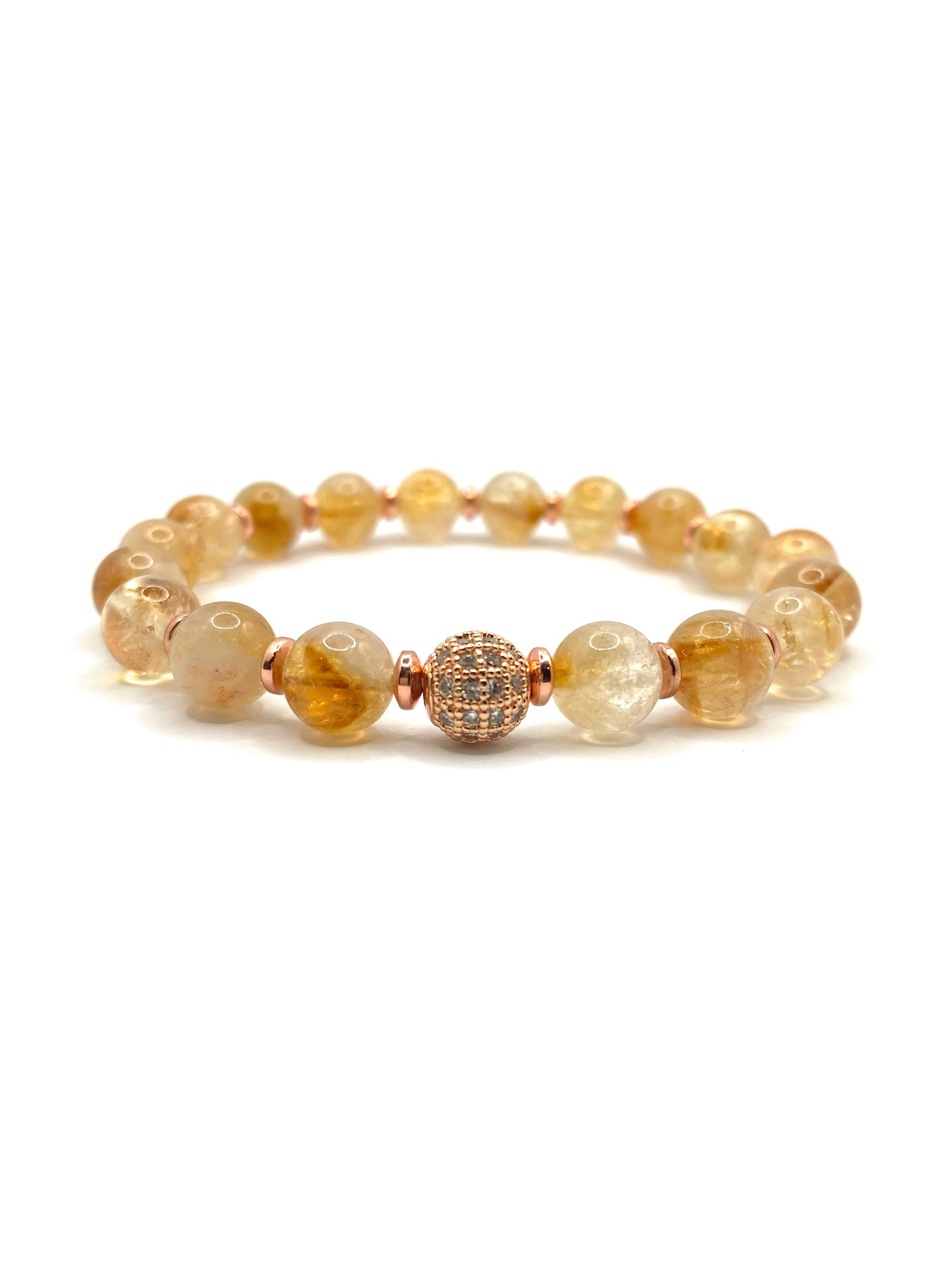 Hakiki Orijinal Sertifikalı Sitrin - Hematit Doğal Taş Bileklik Zirkon Aparatlı 8 mm