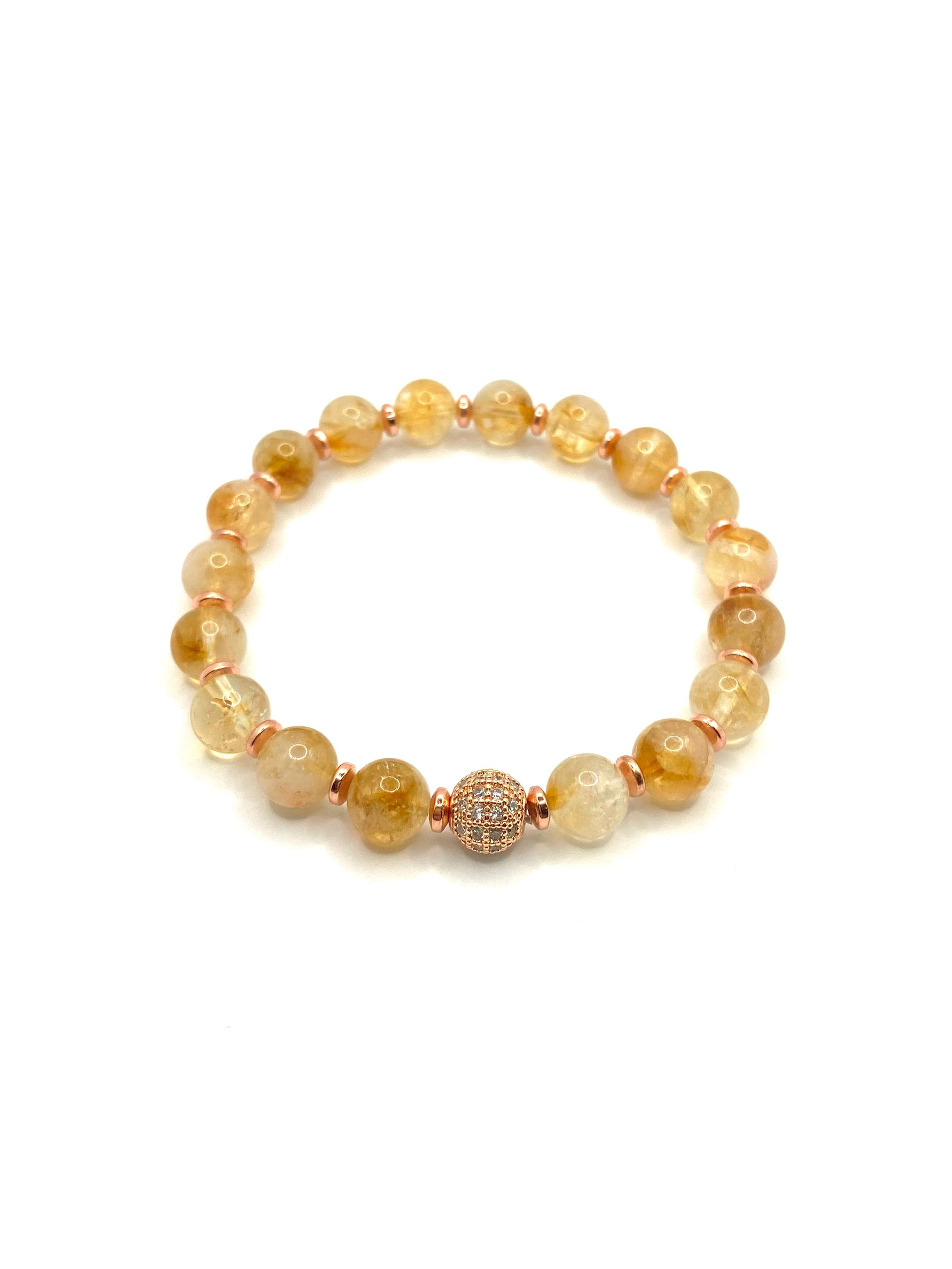 Hakiki Orijinal Sertifikalı Sitrin - Hematit Doğal Taş Bileklik Zirkon Aparatlı 8 mm