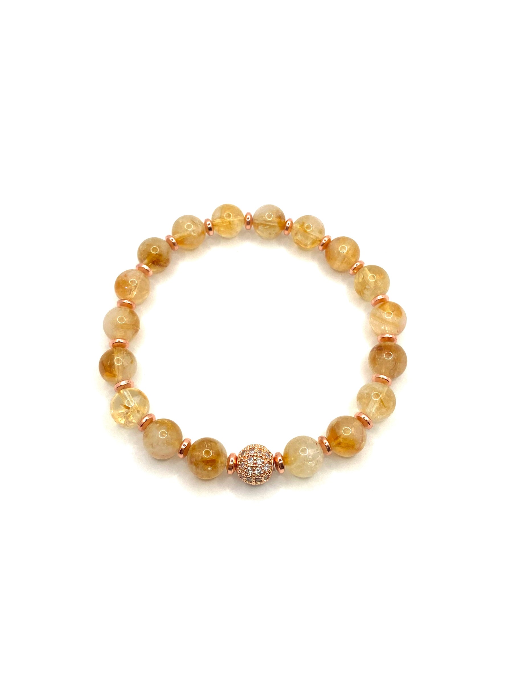 Hakiki Orijinal Sertifikalı Sitrin - Hematit Doğal Taş Bileklik Zirkon Aparatlı 8 mm