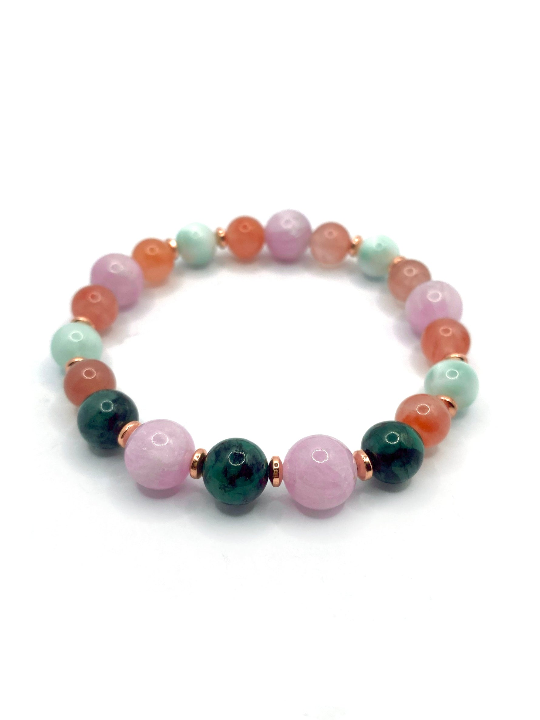 Hakiki Orijinal Sertifikalı Yemen Akiği - Larimar - Kunzit - Zümrüt - Hematit Doğal Taş Misinalı Bileklik