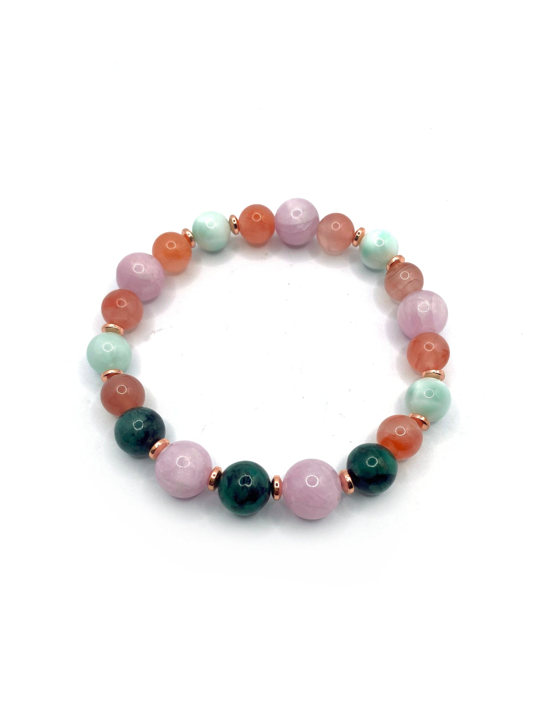 Hakiki Orijinal Sertifikalı Yemen Akiği - Larimar - Kunzit - Zümrüt - Hematit Doğal Taş Misinalı Bileklik