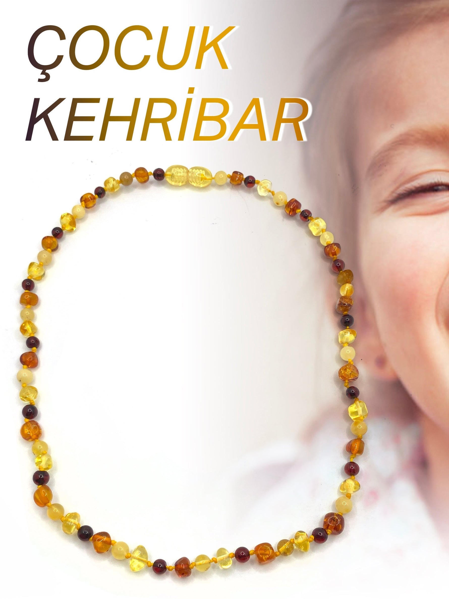 Hakiki Sertifikalı Çocuk Kehribar İpli Kopmaz Kolye 4-6 Yaş Kırmızı Turuncu Sarı Kehribar Doğal Taş