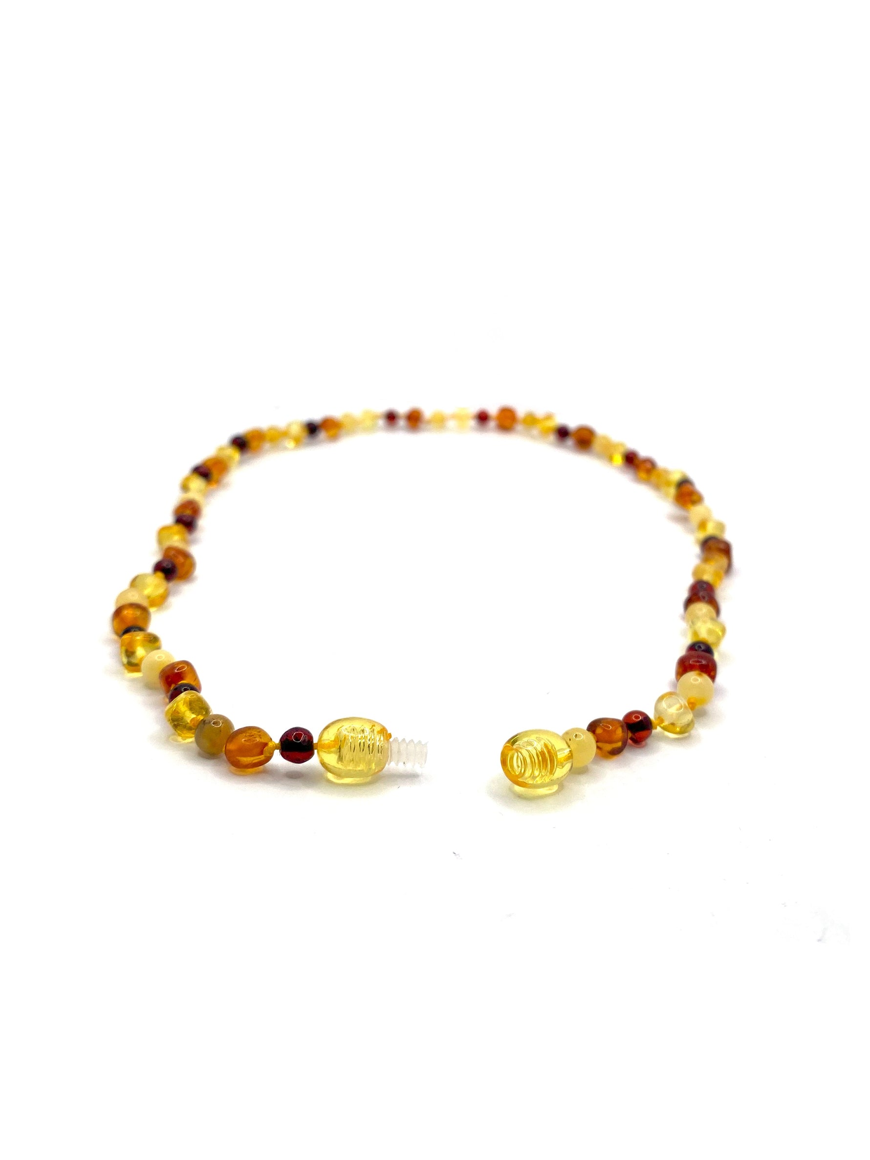 Hakiki Sertifikalı Çocuk Kehribar İpli Kopmaz Kolye 4-6 Yaş Kırmızı Turuncu Sarı Kehribar Doğal Taş