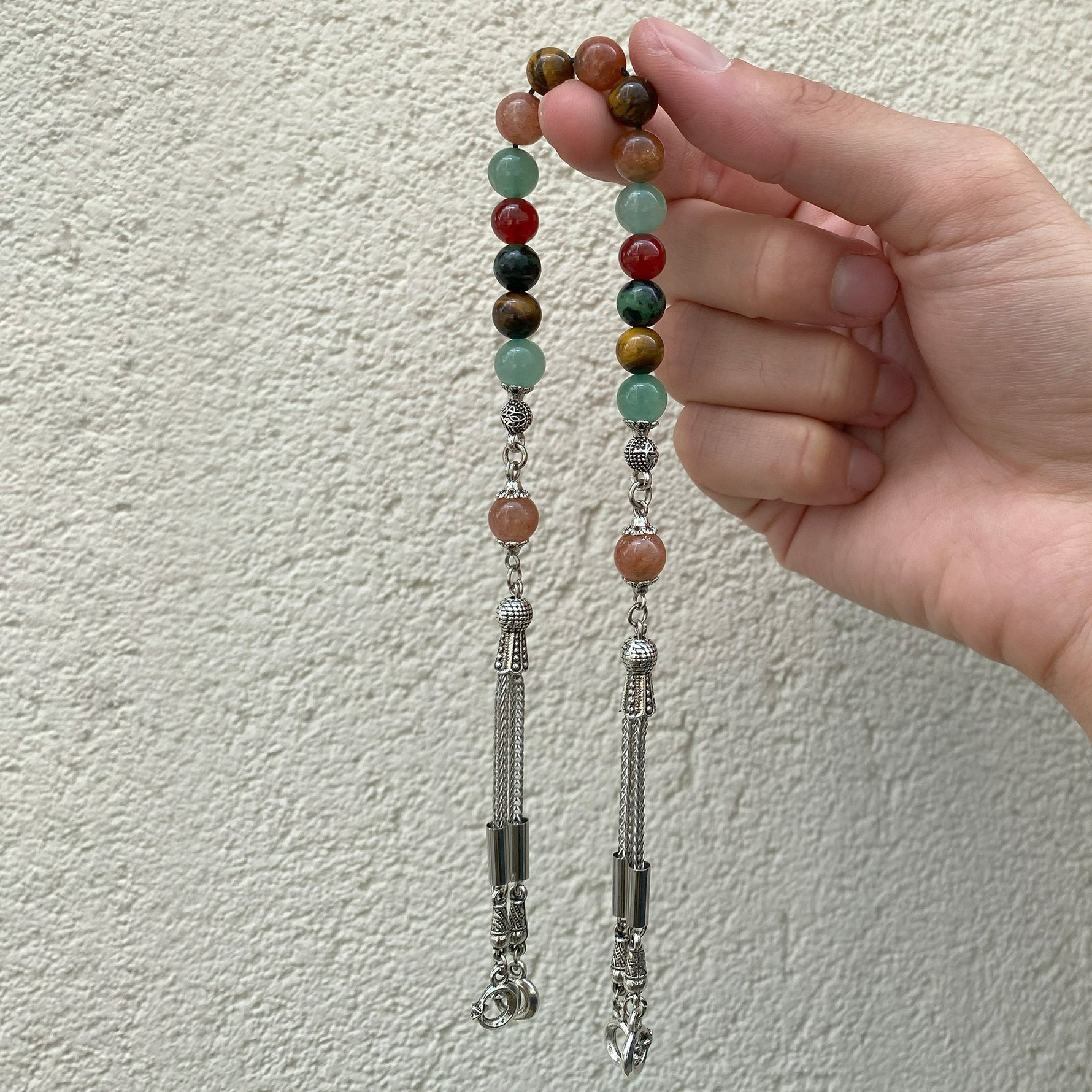 İkizler Burcu Zaza Tesbih Anyolit, Güneş Taşı, Kaplan Gözü, Kırmızı Akik, Yeşil Aventurin