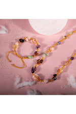 Koç Burcu Kolye Bileklik Seti Ametist, Bordo Granat Lal, Güneş Taşı, Jasper, Pembe Kuvars, Sitrin, Yeşil Aventurin