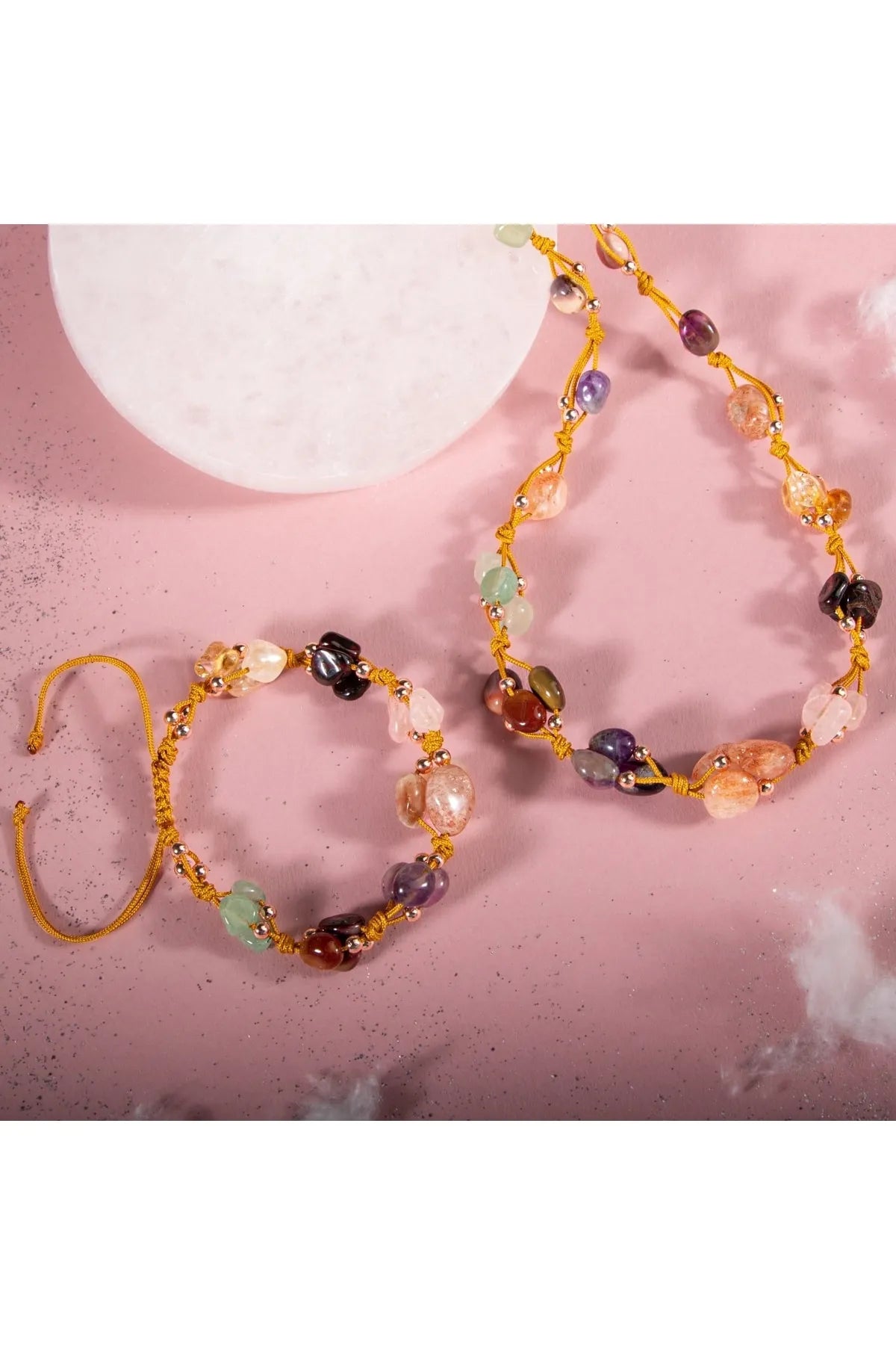 Koç Burcu Kolye Bileklik Seti Ametist, Bordo Granat Lal, Güneş Taşı, Jasper, Pembe Kuvars, Sitrin, Yeşil Aventurin