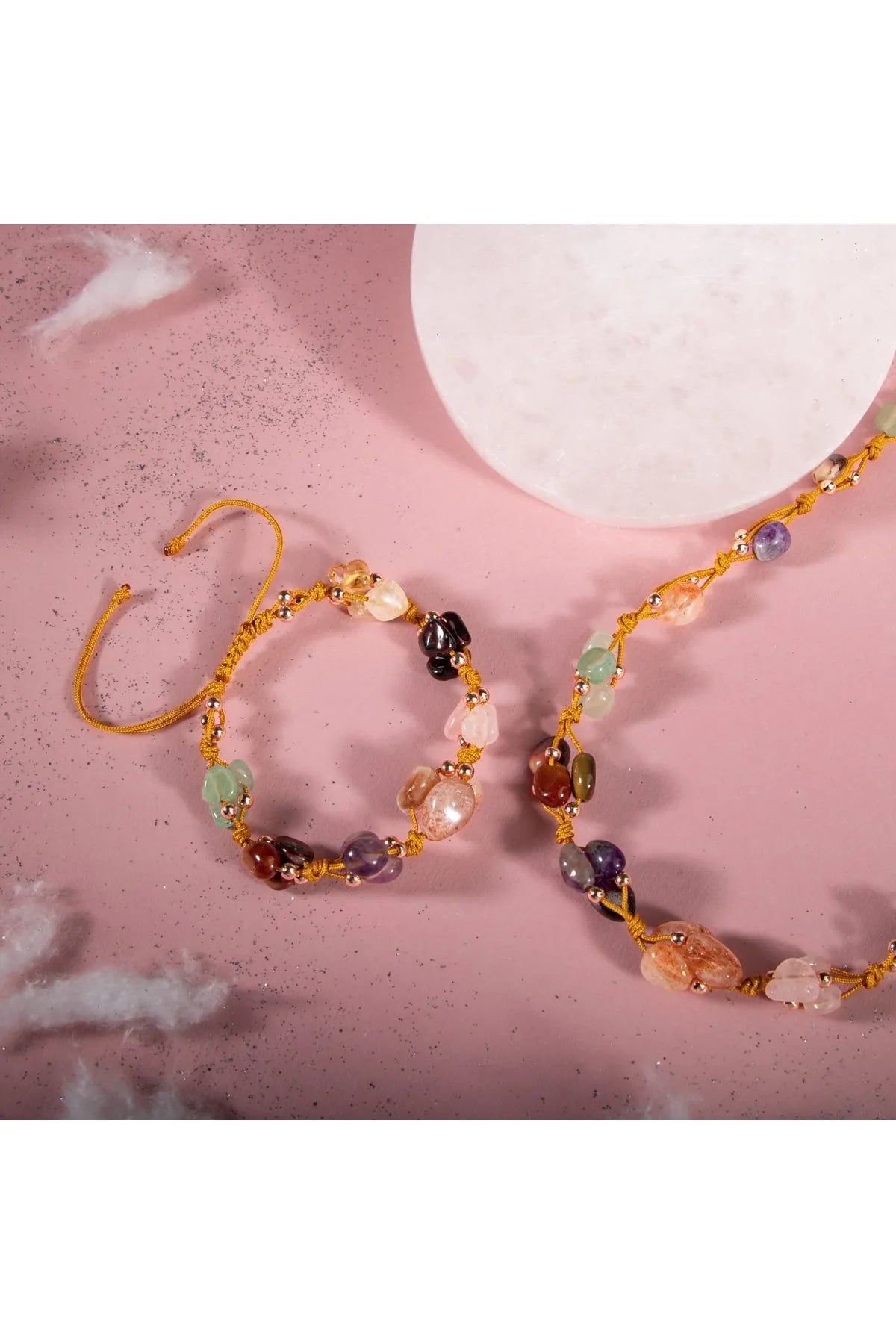 Koç Burcu Kolye Bileklik Seti Ametist, Bordo Granat Lal, Güneş Taşı, Jasper, Pembe Kuvars, Sitrin, Yeşil Aventurin