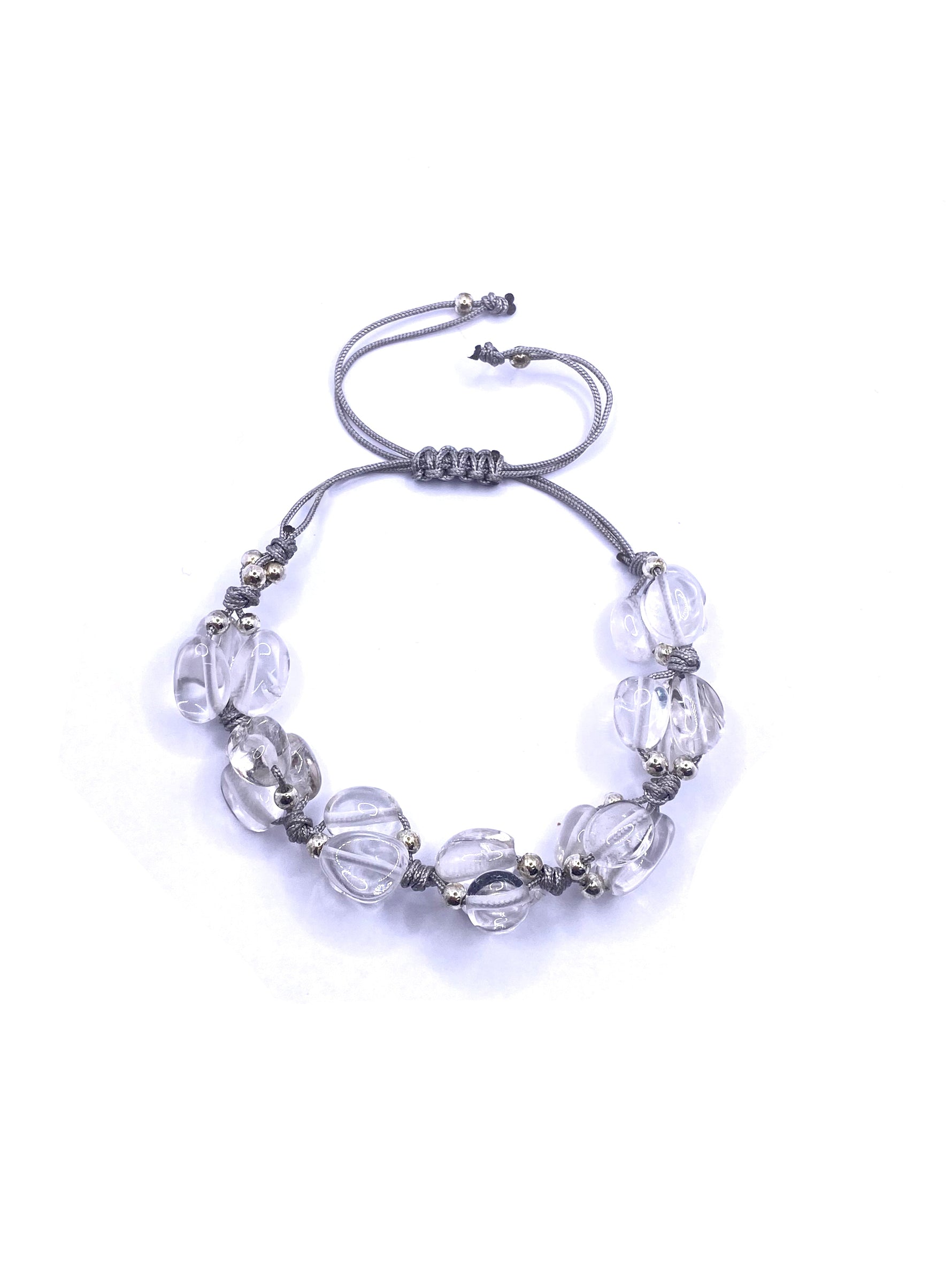 Kristal Kuvars Doğal Taş Merdiven Kapama Naturel Kesim İpli Her Bileğe Ayarlanabilir Bileklik 