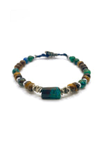 Krizokol-Kaplan Gözü-Azurit Malakit-Hematit Doğal Taş Gümüş Erkek Bileklik