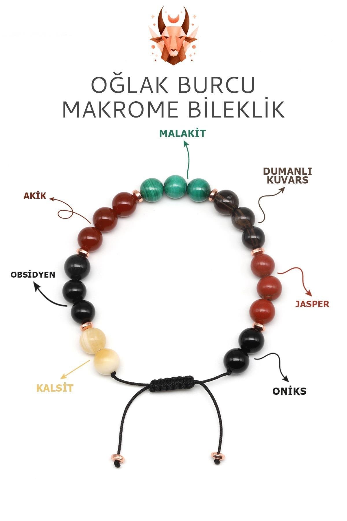 Sertifikalı Oğlak Burcu Doğal Taş Makrome Bileklik