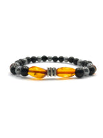 Orijinal Hakiki Kehribar - Shungite (Şungit) - Hematit Doğal Taş Misinalı Bileklik 6mm