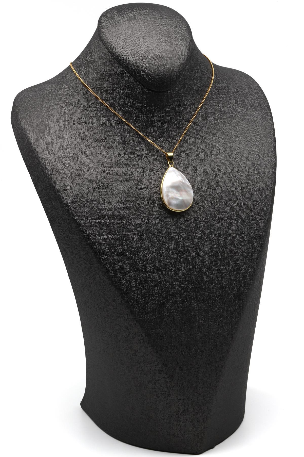 Sedef Doğal Taş Gold Renkli Kolye