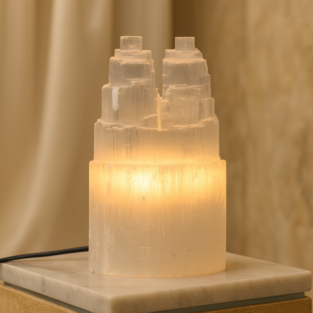 Selenit Doğal Taş İkili Lamba