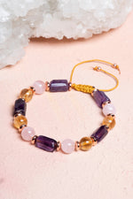 Sertfikalı Ametist,  Sitrin, Pembe Kuvars, Hematit Doğal Taş Bileklik