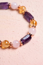 Sertfikalı Ametist,  Sitrin, Pembe Kuvars, Hematit Doğal Taş Bileklik