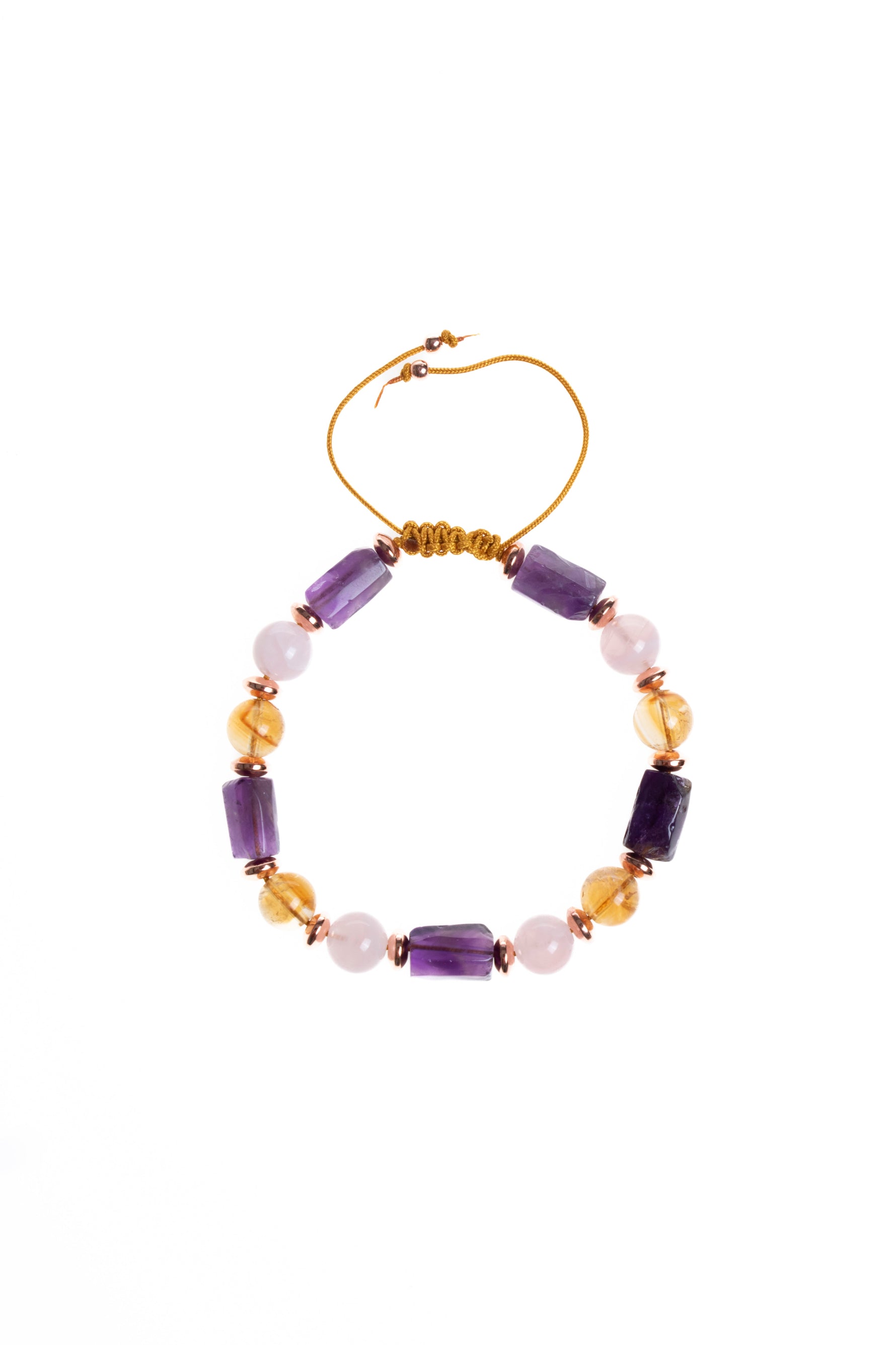Sertfikalı Ametist,  Sitrin, Pembe Kuvars, Hematit Doğal Taş Bileklik