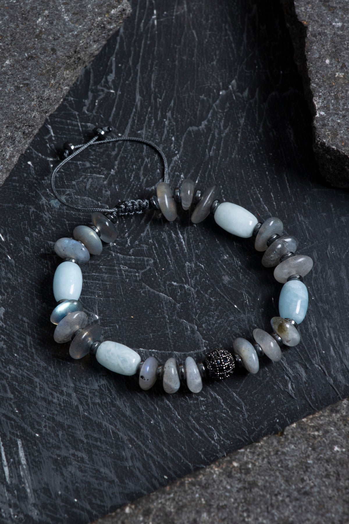 Sertifikalı Akuamarin, Labrodit Makrome Bileklik