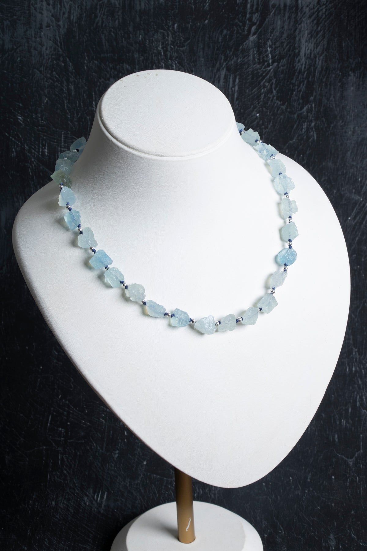 Sertifikalı Akuamarin Naturel Doğal Taş Makrome Kolye