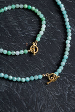 Sertifikalı Amazonit  Fasetli Altın Kaplama Doğal Taş Set