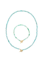 Sertifikalı Amazonit  Fasetli Altın Kaplama Doğal Taş Set