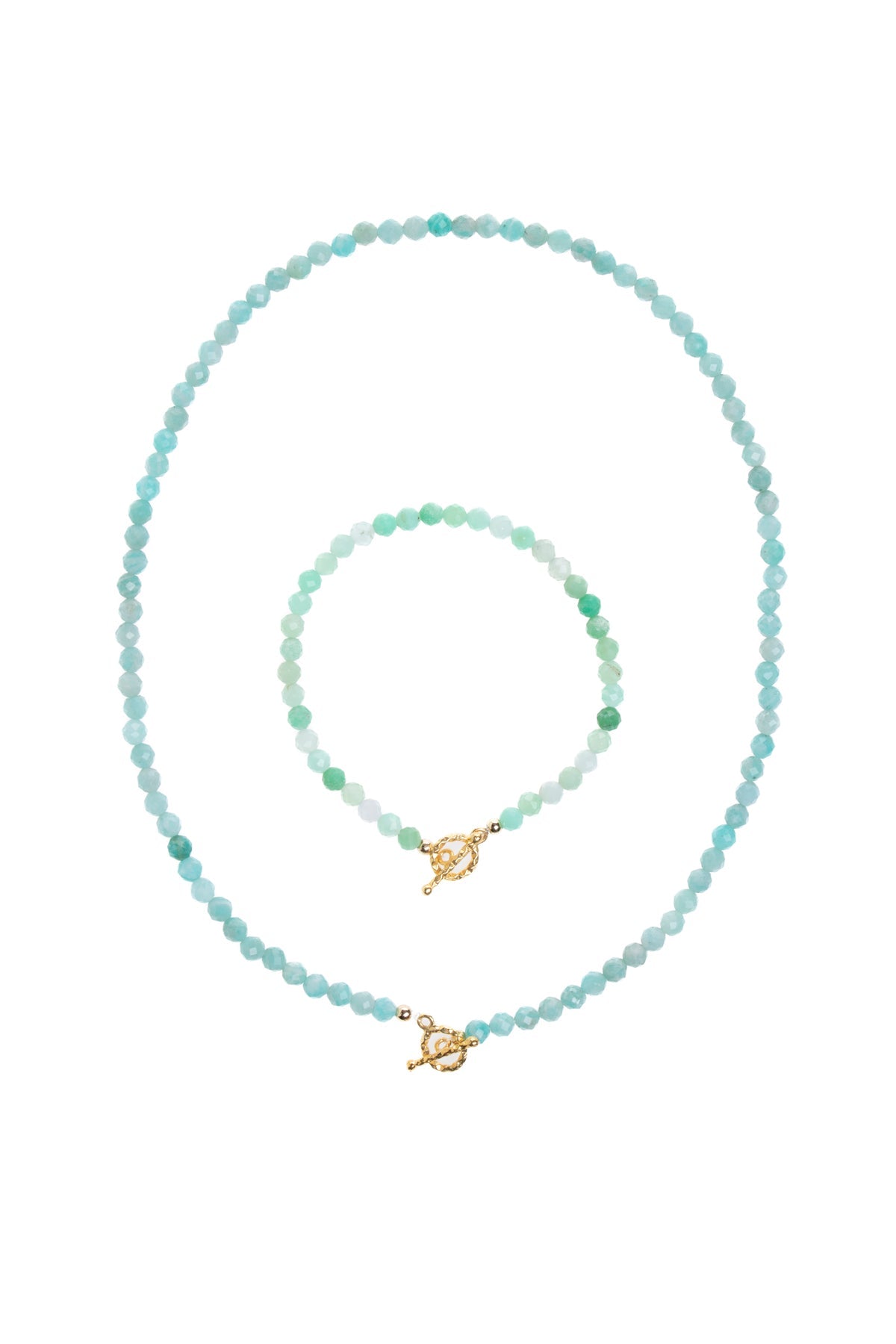 Sertifikalı Amazonit  Fasetli Altın Kaplama Doğal Taş Set