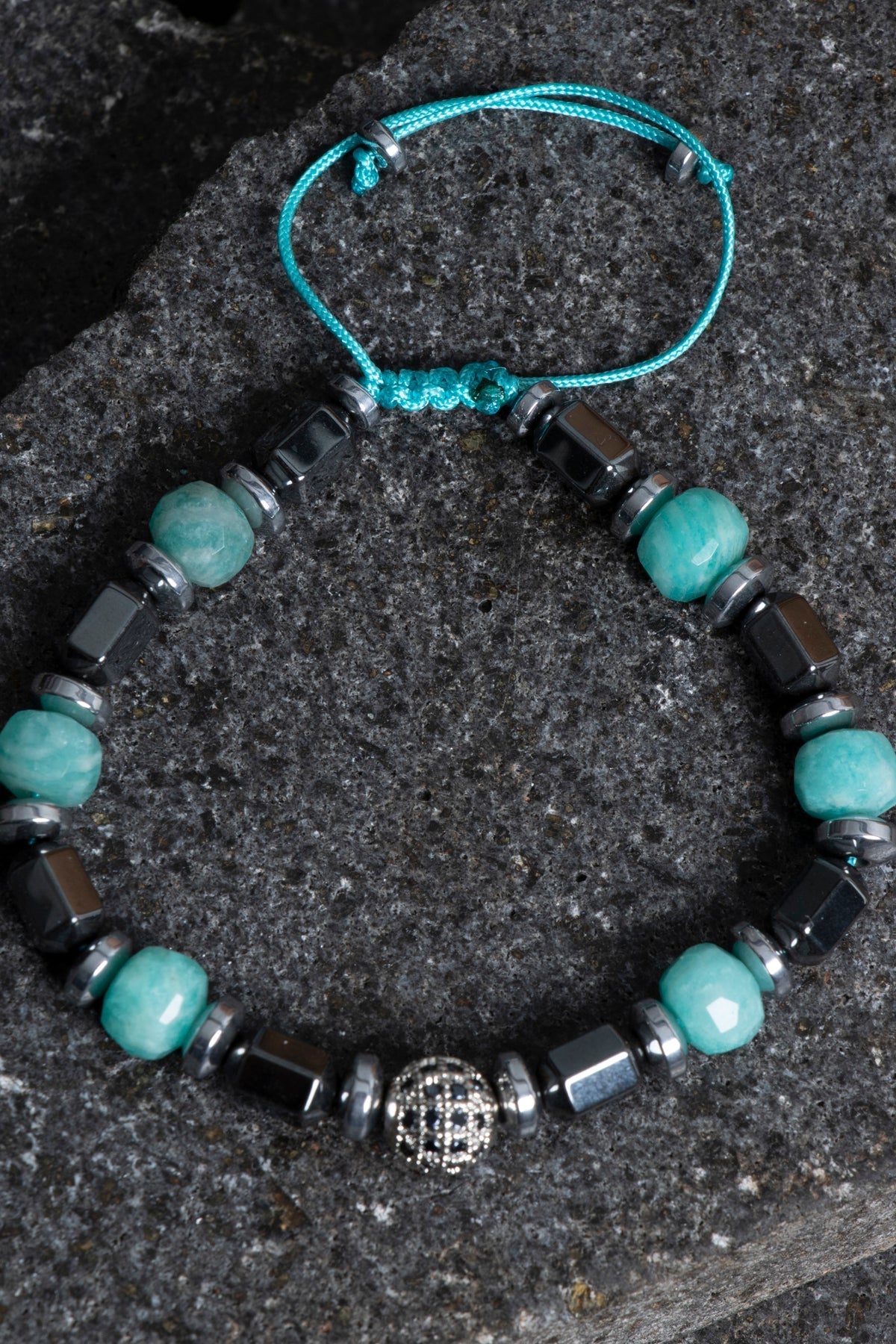 Sertifikalı Amazonit, Hematit Doğal Taş Makrome Bileklik