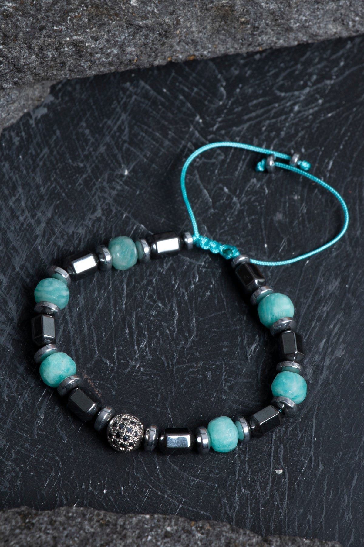 Sertifikalı Amazonit, Hematit Doğal Taş Makrome Bileklik