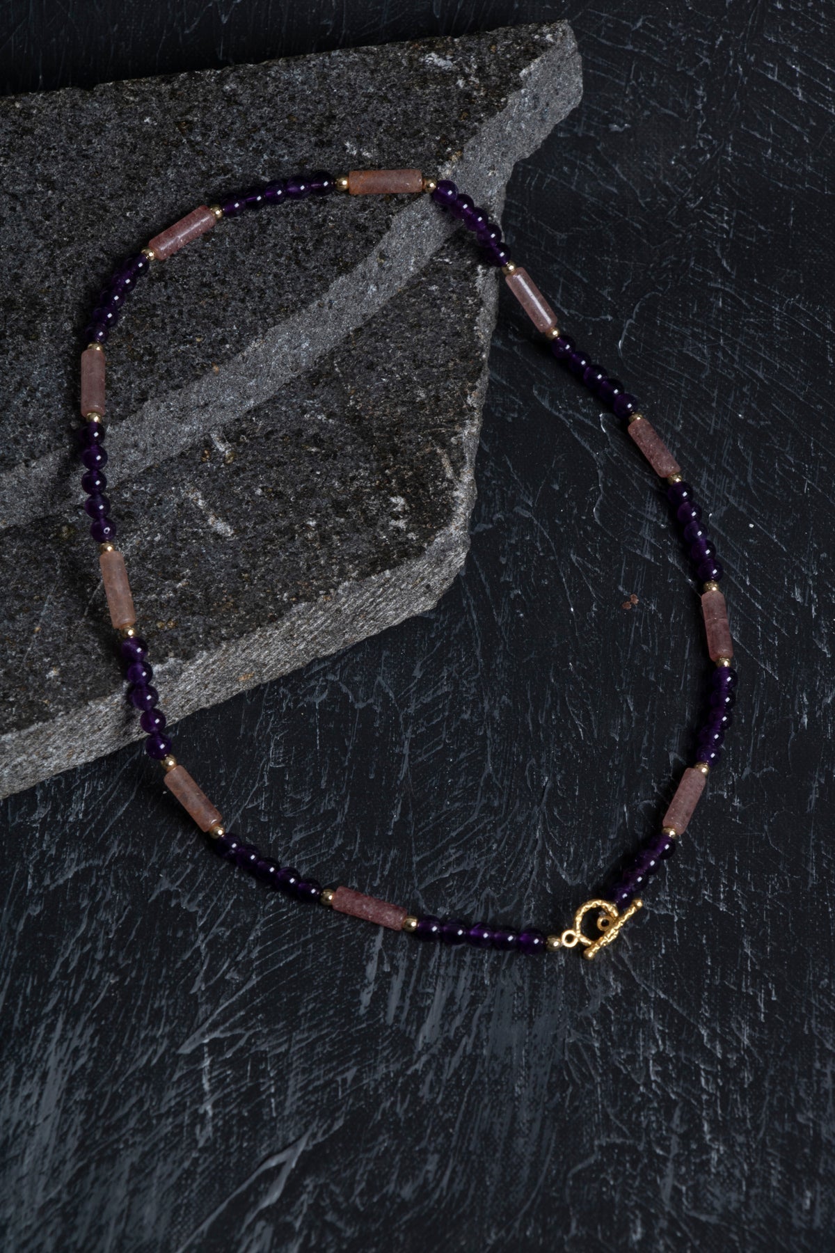 Sertifikalı Ametist, Çilek Kuvars Gümüş Kapama Doğal Taş Kolye