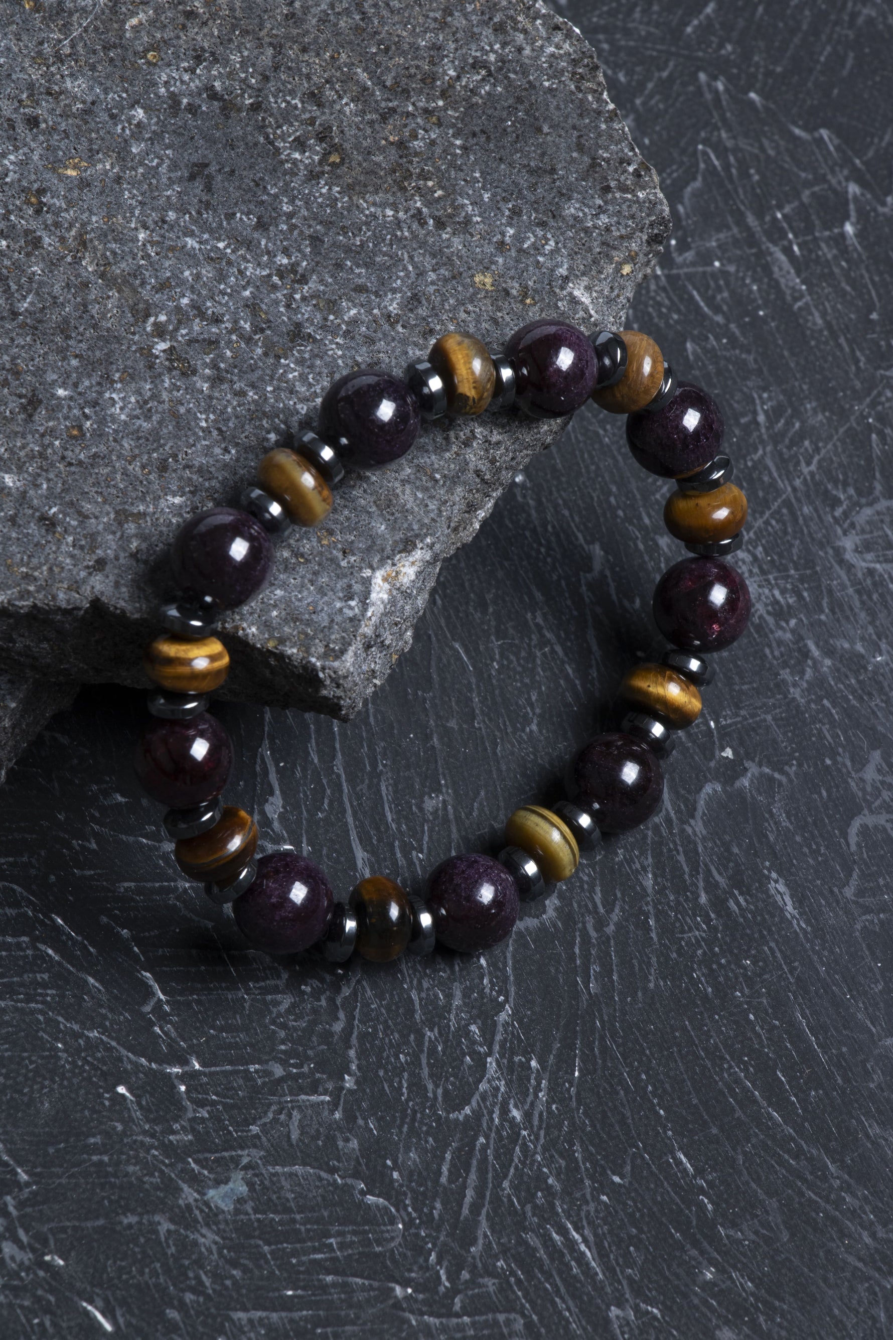 Sertifikalı Ametist, Kaplan Gözü , Hematit Doğal Taş Bileklik