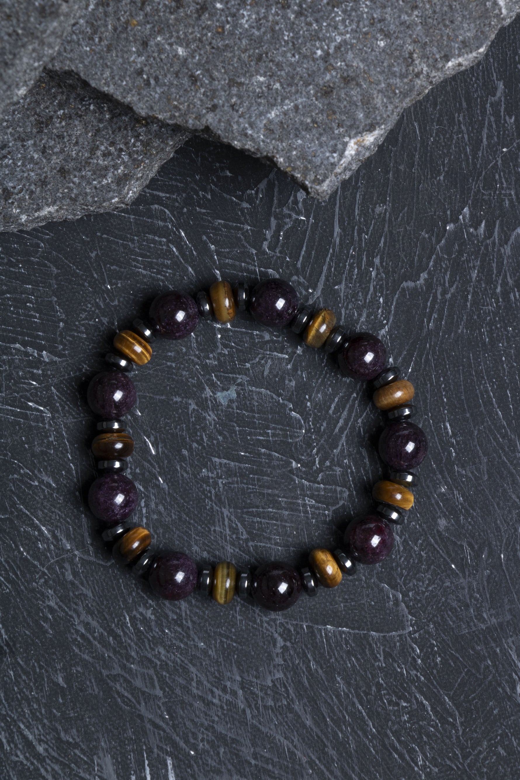 Sertifikalı Ametist, Kaplan Gözü , Hematit Doğal Taş Bileklik