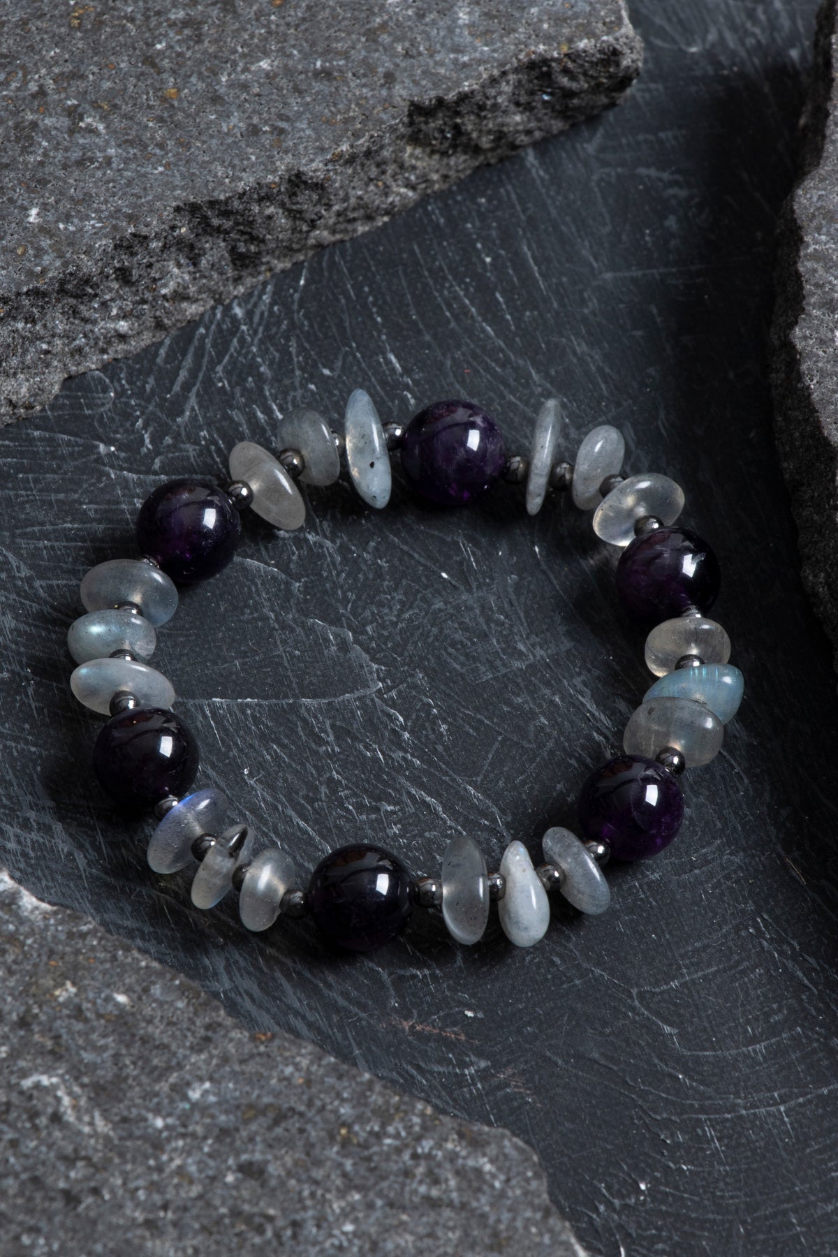 Sertifikalı Ametist, Labradorit Hematit Doğal Taş Bileklik