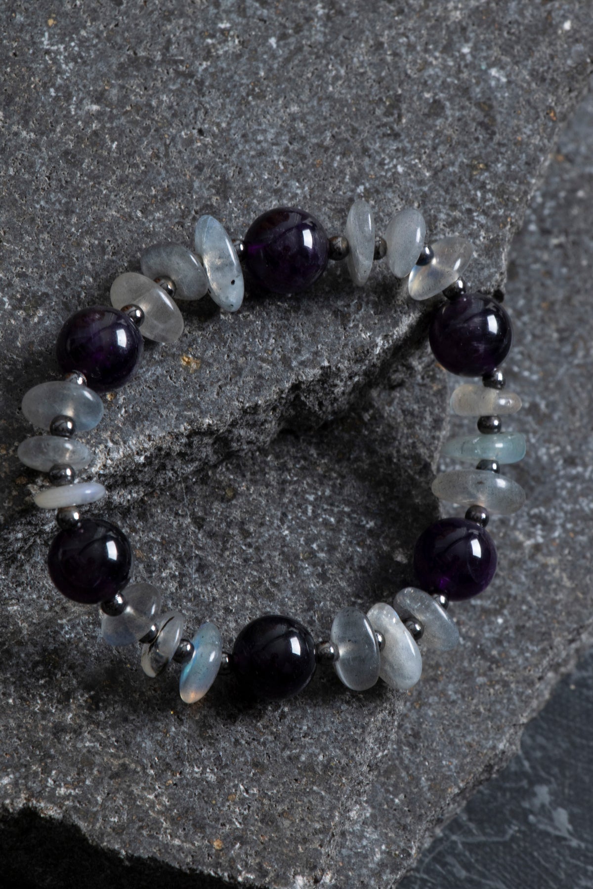 Sertifikalı Ametist, Labradorit Hematit Doğal Taş Bileklik