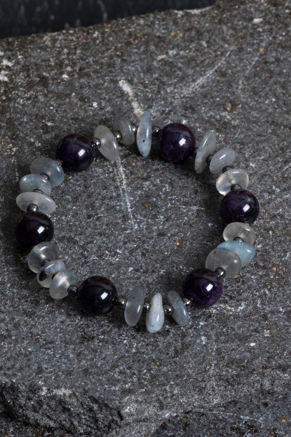 Sertifikalı Ametist, Labradorit Hematit Doğal Taş Bileklik